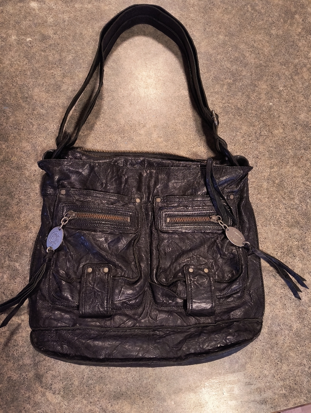 Black Leather Crossbody Shoulder Bag - Women